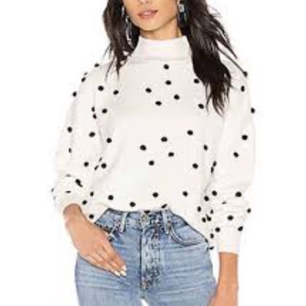 LPA Teza Cream Polka Dot Pom Pom Turtleneck Sweater Size S